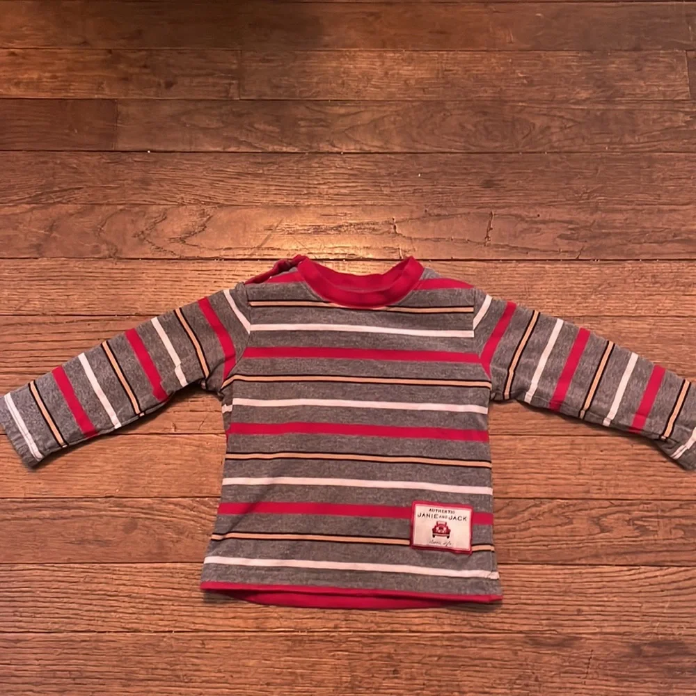 Janie & Jack red Airplane and stripes reversible long sleeve baby